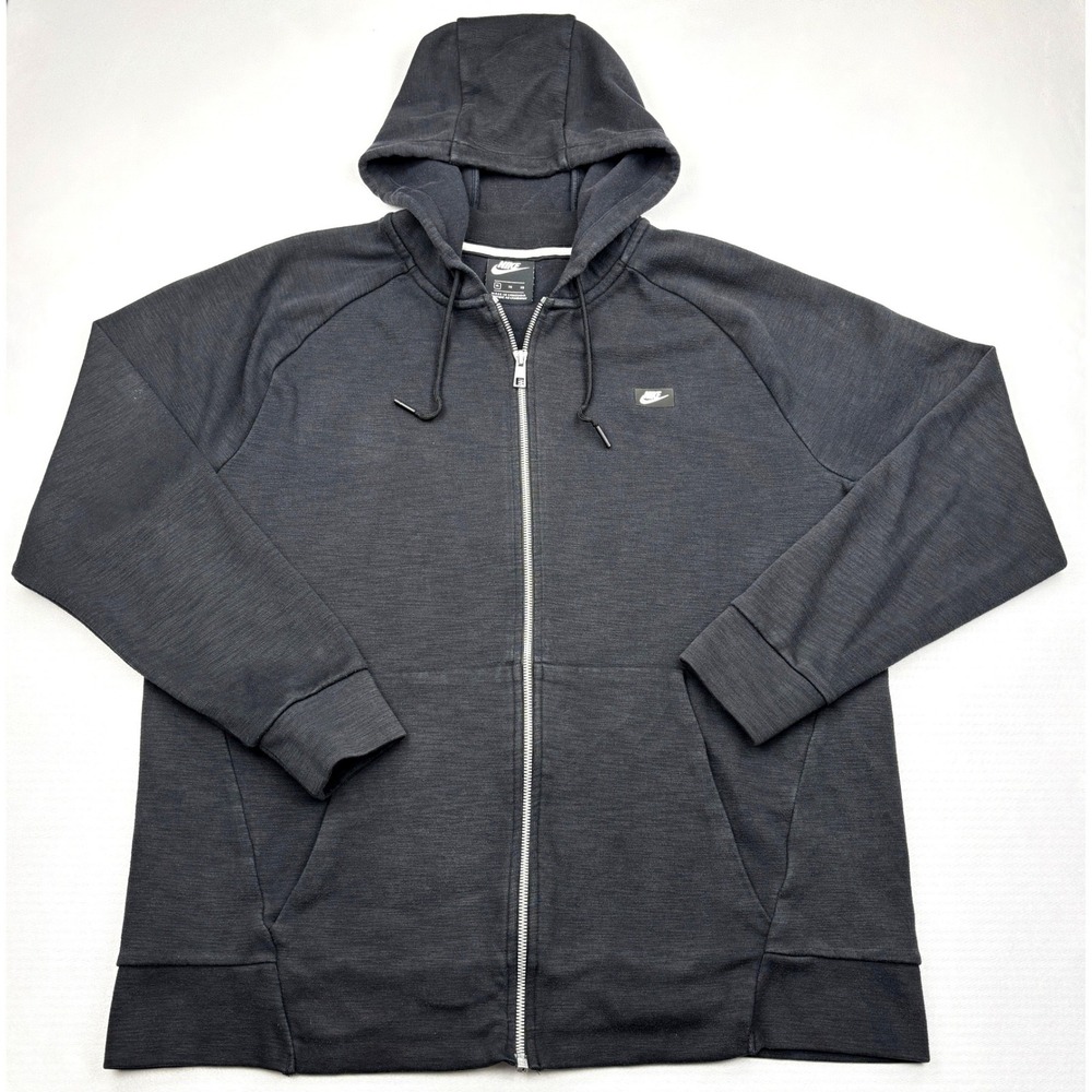 Nike Optic Fleece Full Zip Hoodie Mens XL Black Heather Sweatshirt Jacket 928475
